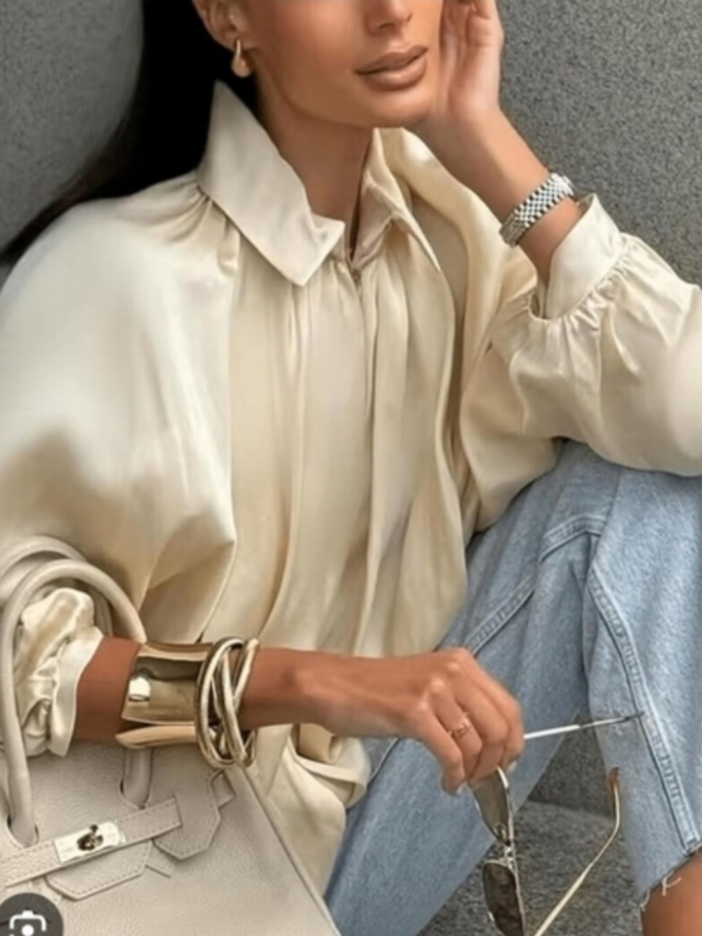 Zara Satin Bomber Bubble Voluminous Satin Puffed Cream Ivory Jacket size medium - Picture 2 of 16
